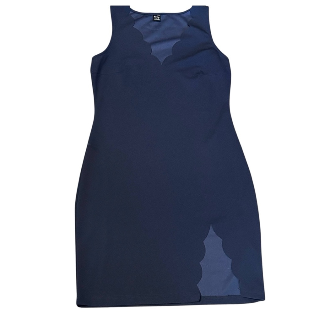 Shein Navy Blue‎ Sleeveless Scalloped Neckline Bodycon Mini Dress